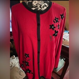 Dress Barn Size XL Women’s Beaded Appliqué Button Front Sweater 46” Bust 27” L